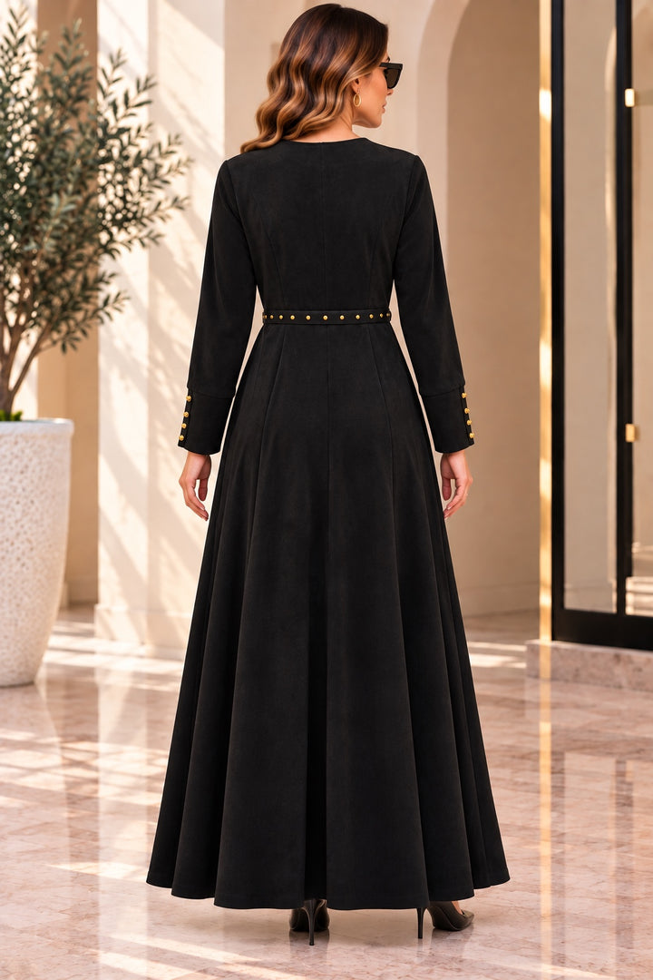 Sable | Suede-Touch A-Line Dress — Black (back)
