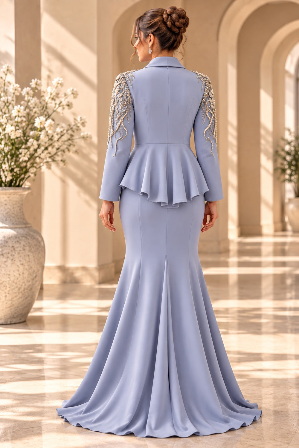 Emeline | Evening Dress — Blue (back)
