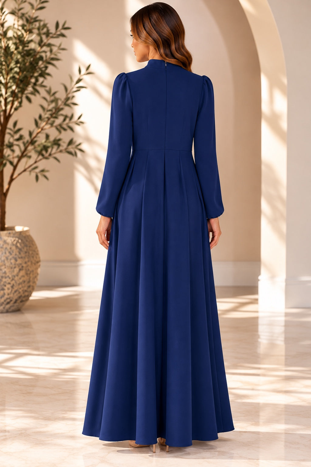 Amara | Crepe Crystal Brooch Evening Dress — Saks (back)