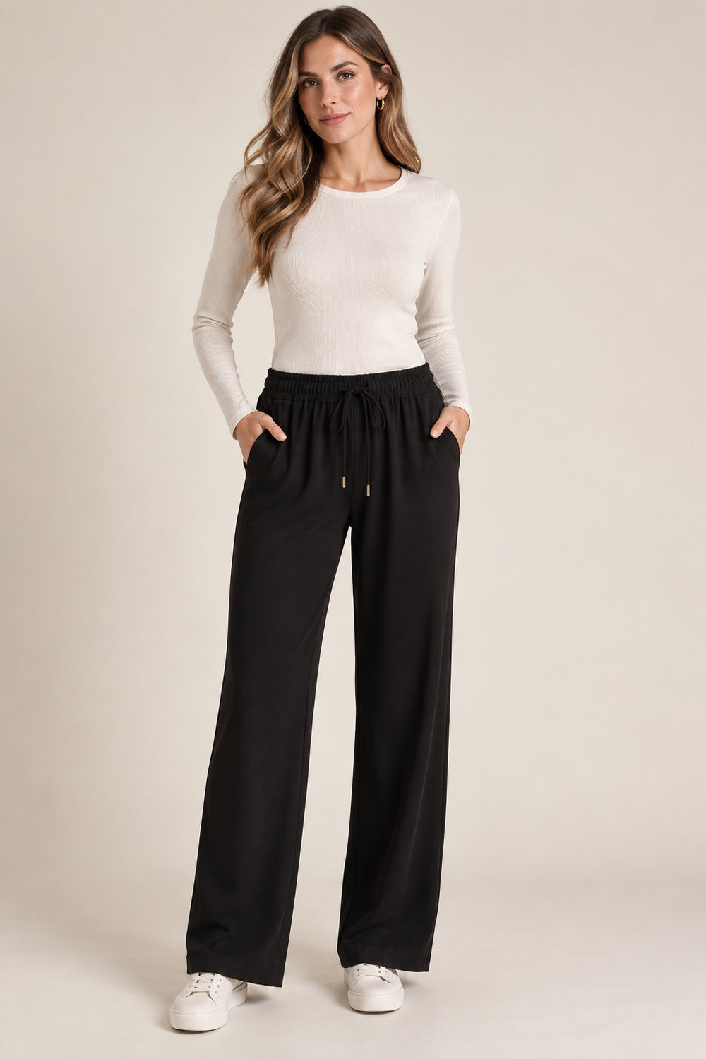 Pacific | Shirred Waist Flowy Pants [CLEARANCE -30%] — Black (front)