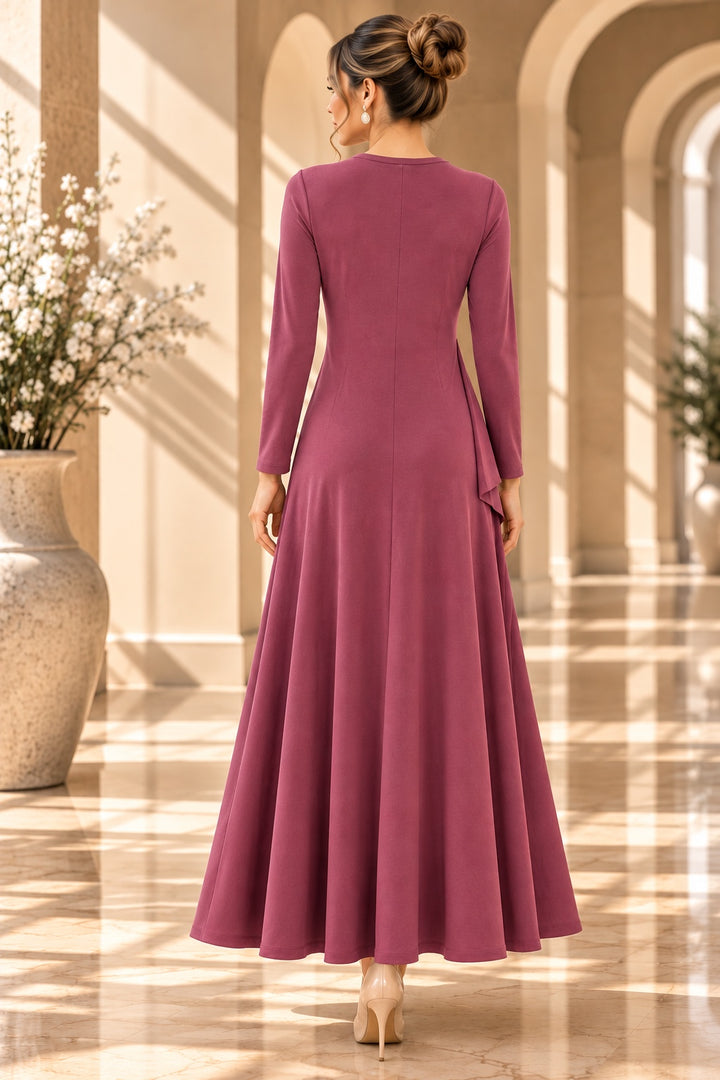 Soraya | Side Knot Draped Jersey Maxi Dress — Burgundy (back)