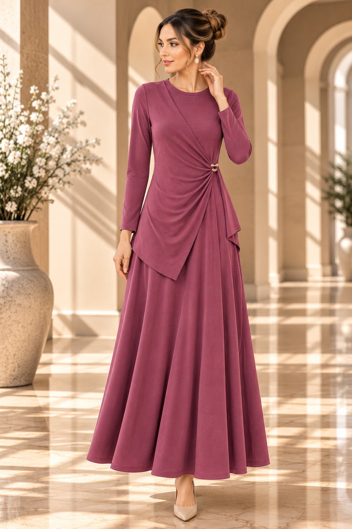 Soraya | Side Knot Draped Jersey Maxi Dress — Burgundy (front)
