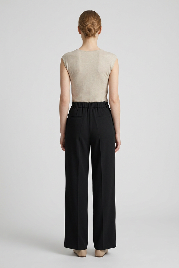 Maren | Pleated High Waist Wide Leg Pants [CLEARANCE -30%] — Black (back)