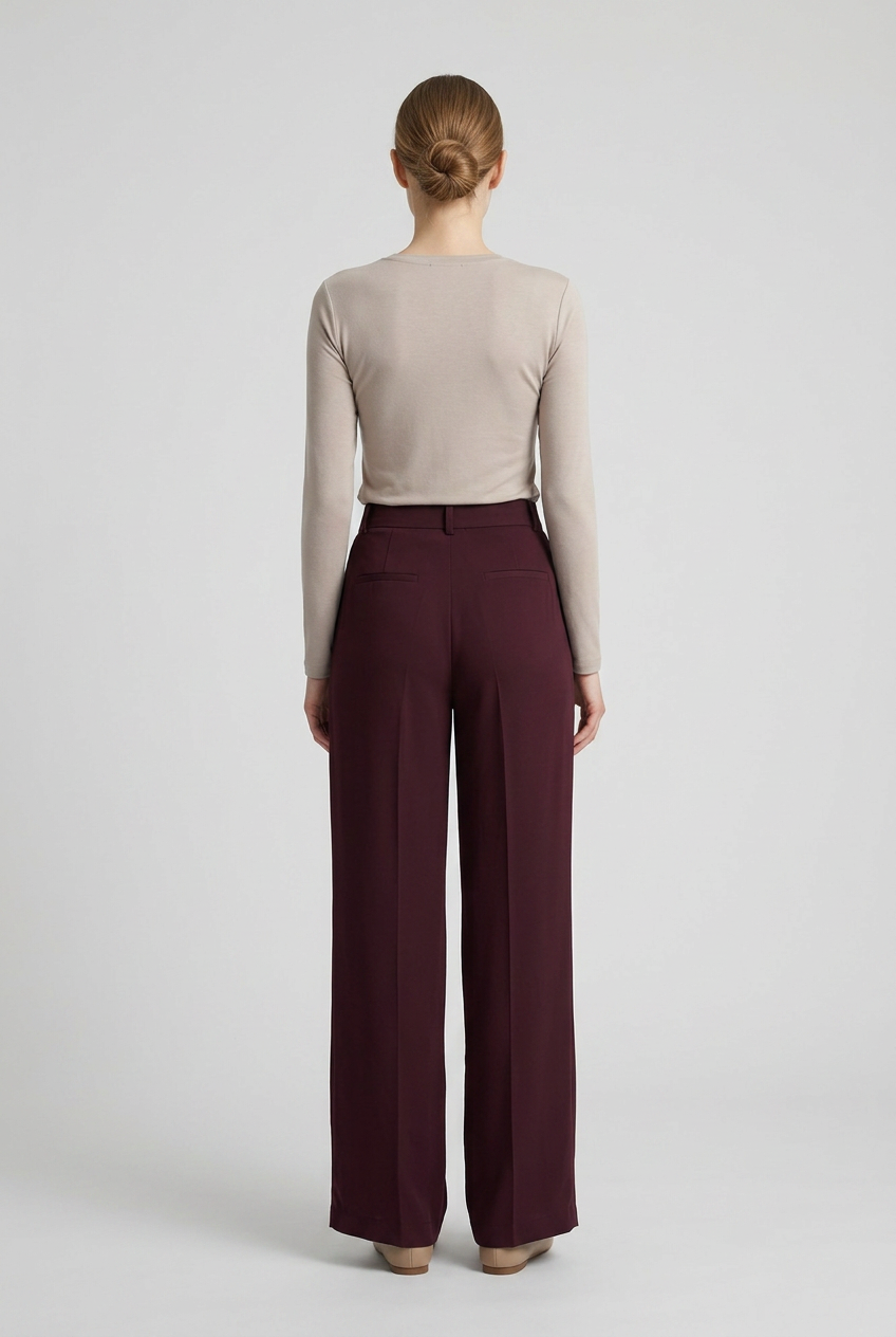Maren | Pleated High Waist Wide Leg Pants [CLEARANCE -30%] — Burgundy (back)