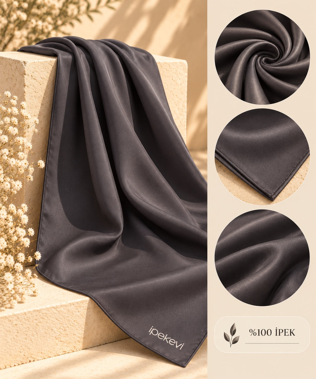 Vera | İpekevi Pure Silk Solid Scarf — Black (back)