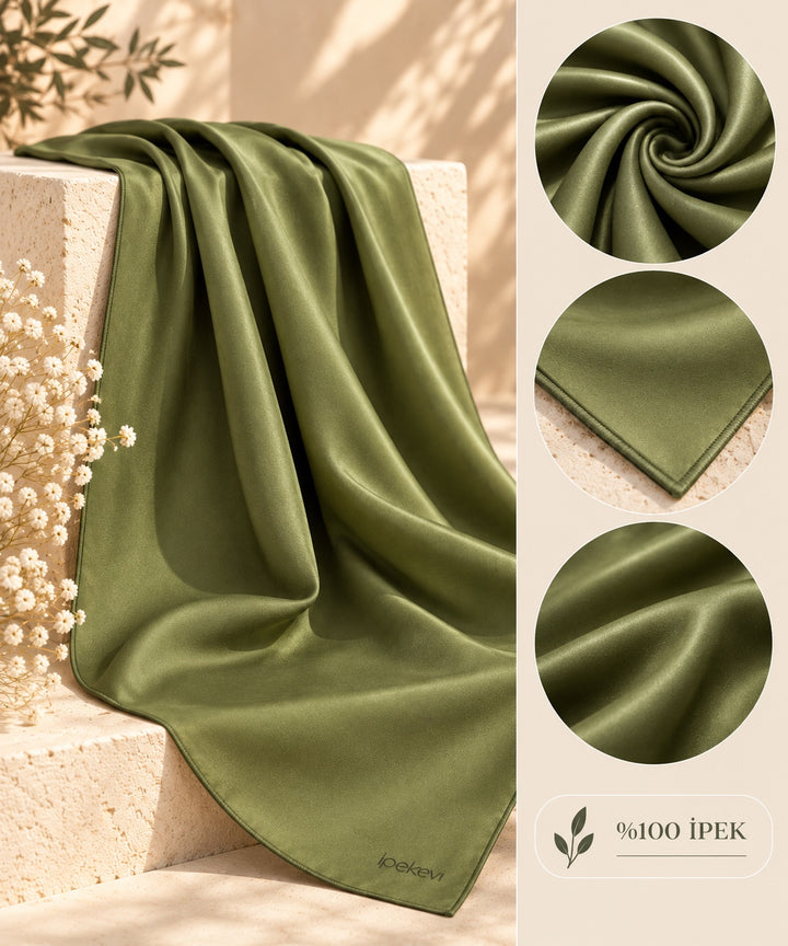 Vera | İpekevi Pure Silk Solid Scarf — Green (back)