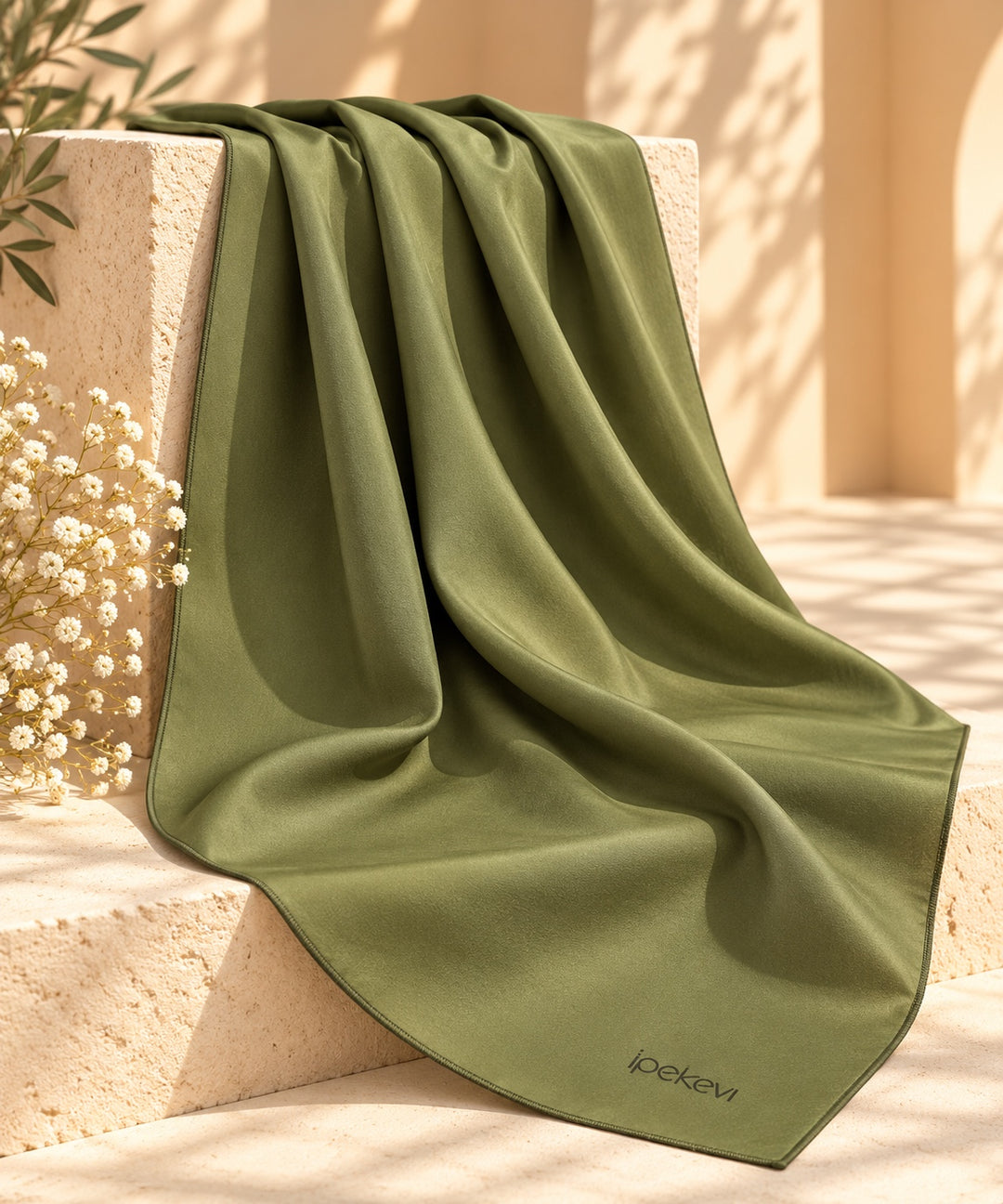 Vera | İpekevi Pure Silk Solid Scarf — Green (front)