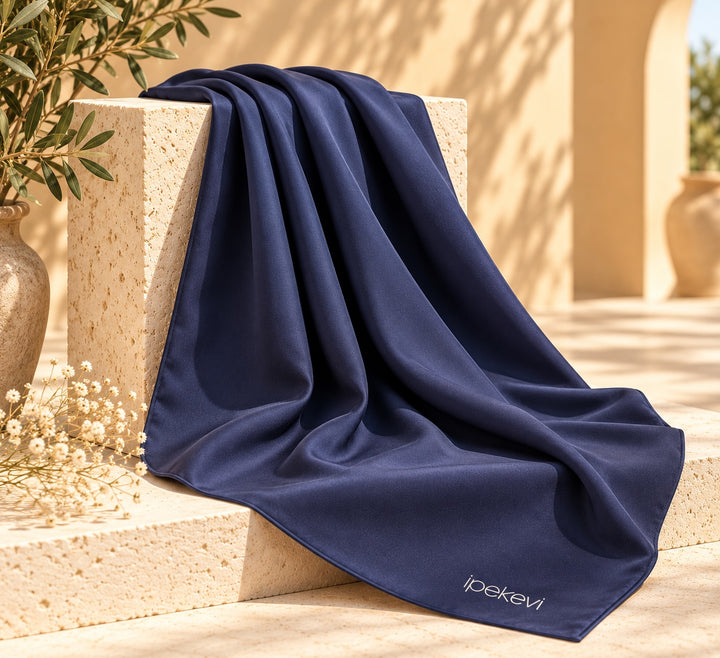 Vera | İpekevi Pure Silk Solid Scarf — Navy (front)