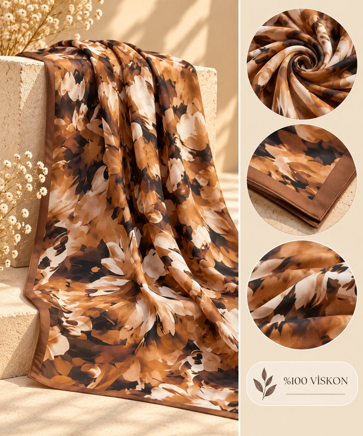 Monet | Watercolor Floral Shawl — Brown (back)