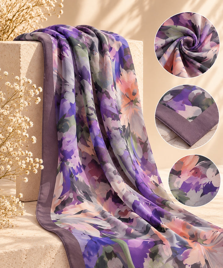 Monet | Watercolor Floral Shawl — Purple (back)