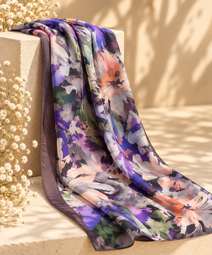 Monet | Watercolor Floral Shawl — Purple (front)