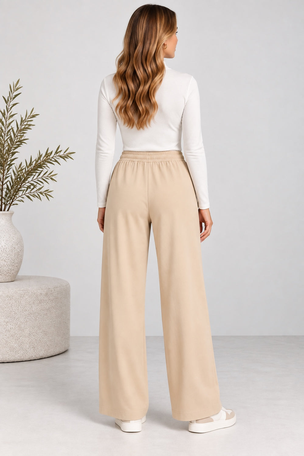 Sand | Pintuck Wide Leg Pants [CLEARANCE -30%] — Beige (back)