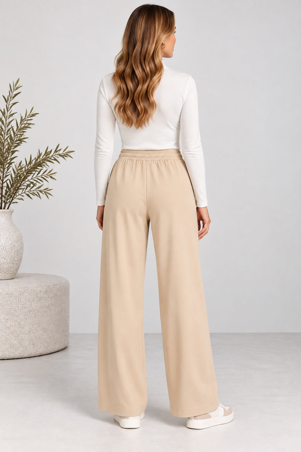 Sand | Pintuck Wide Leg Pants [CLEARANCE -30%] — Beige (back)