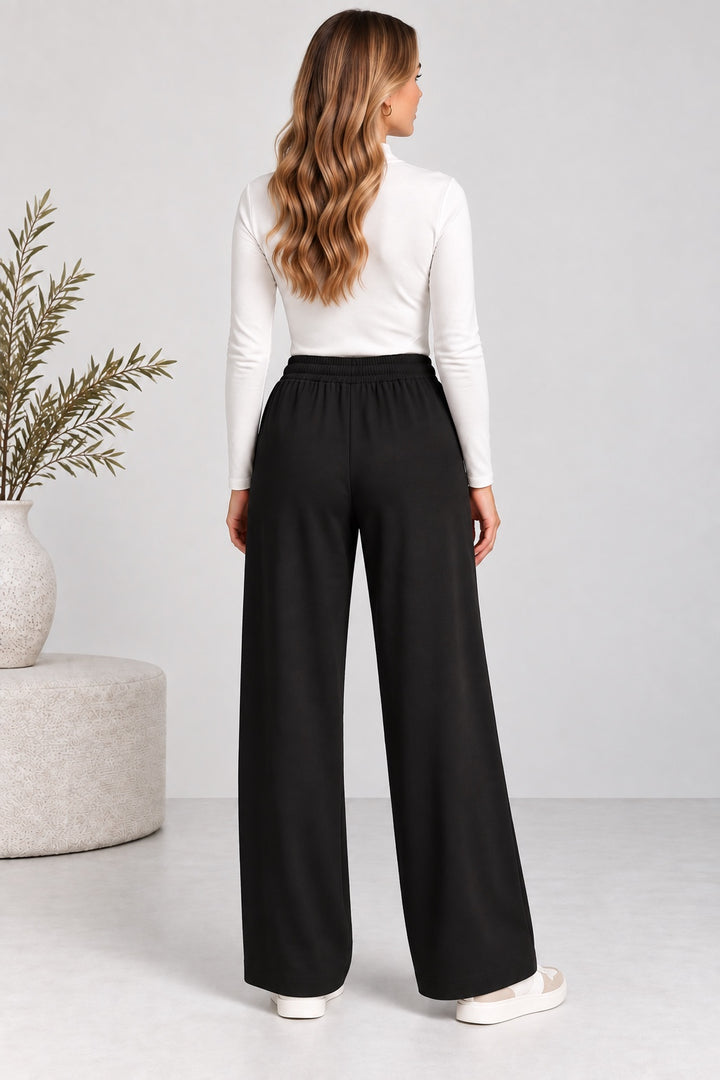 Sand | Pintuck Wide Leg Pants [CLEARANCE -30%] — Black (back)