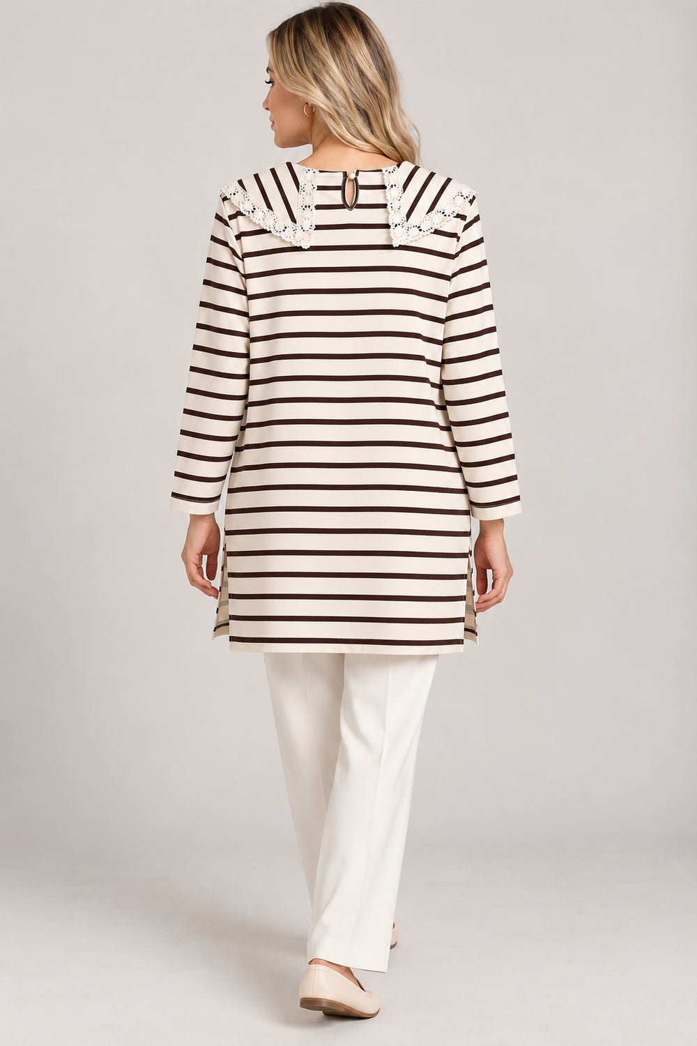 Cocoa | Striped Lace Sailor Collar Tunic — Multi (back)