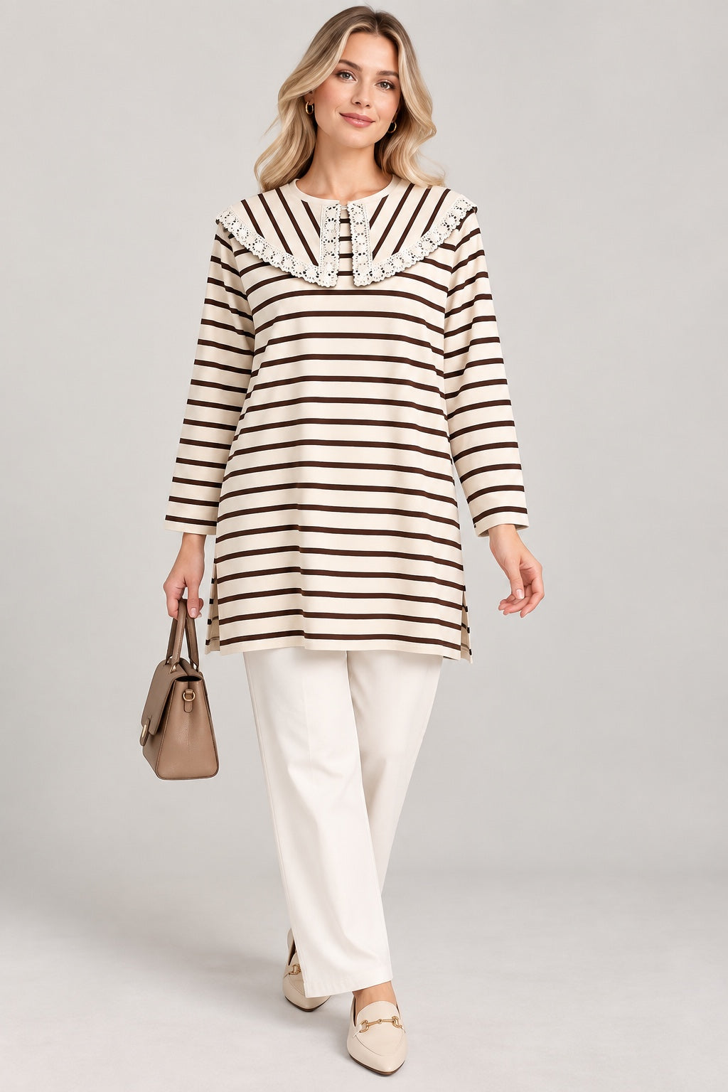 Cocoa | Striped Lace Sailor Collar Tunic — Multi (front)