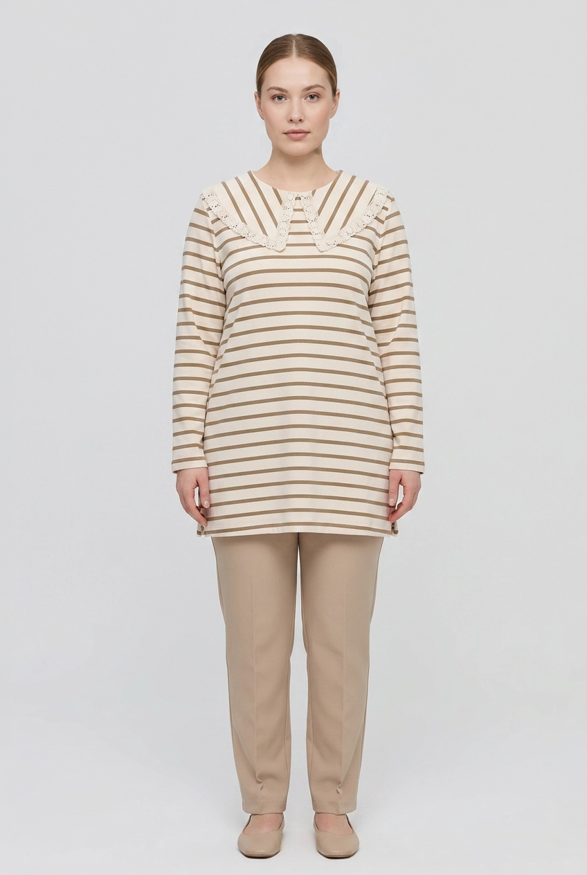 Cocoa | Striped Lace Sailor Collar Tunic — Multi (front)