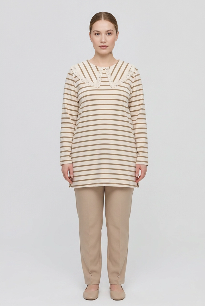 Cocoa | Striped Lace Sailor Collar Tunic — Multi (front)