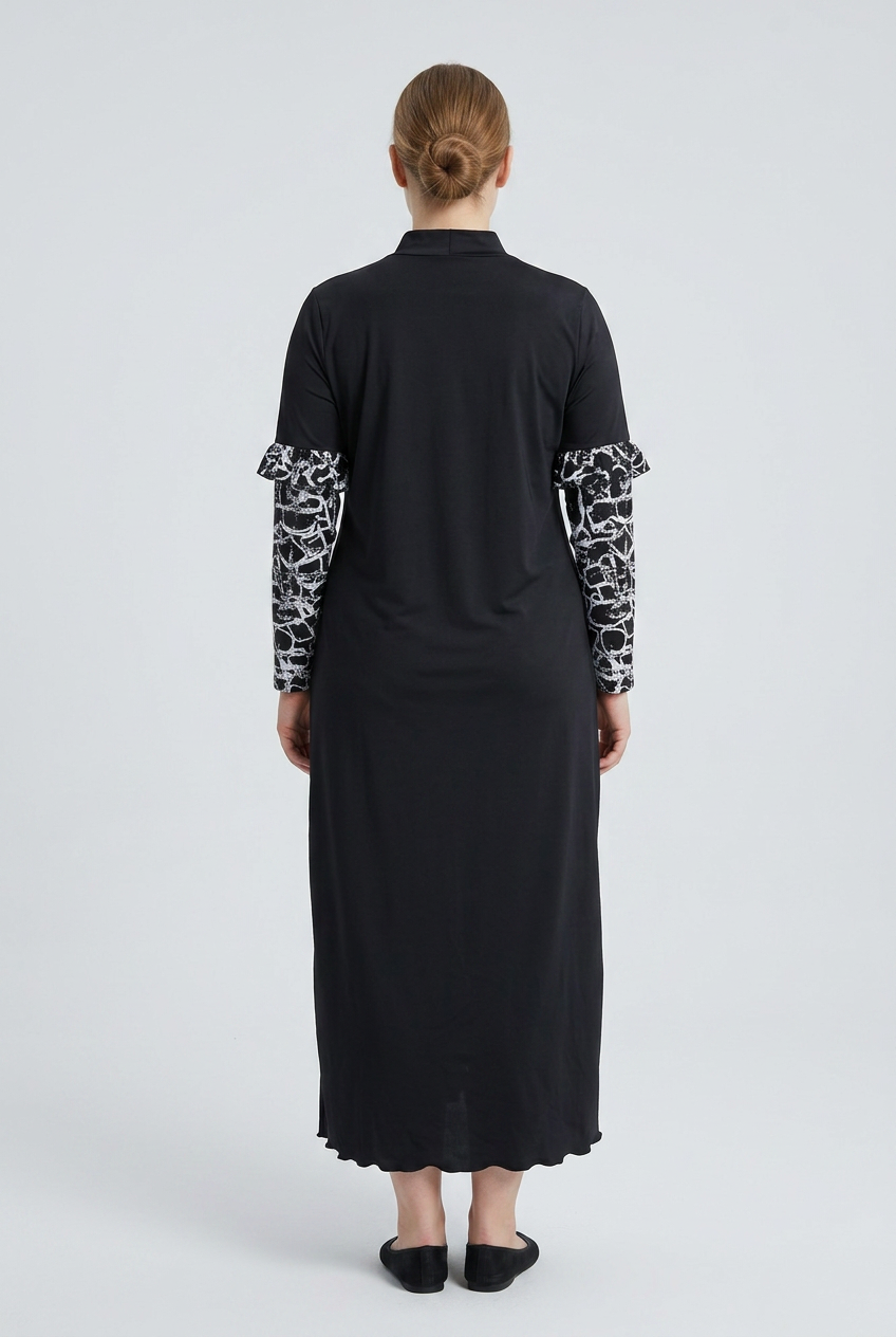 Marina | Baroque Trim Modest Swimsuit — Black (back)