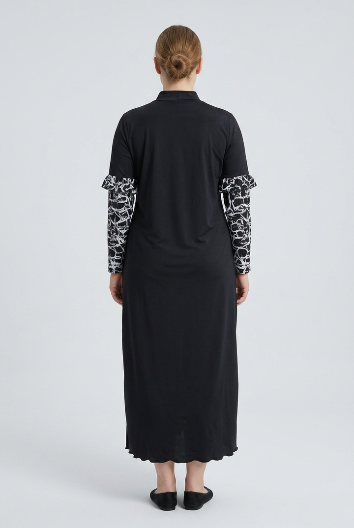 Marina | Baroque Trim Modest Swimsuit — Black (back)