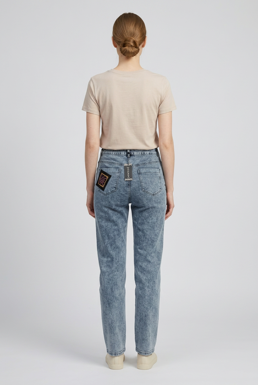 Noelle | Acid-Wash Denim Straight-Leg Jeans [CLEARANCE -50%] — Blue (back)