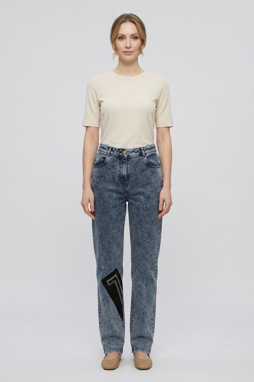 Noelle | Acid-Wash Denim Straight-Leg Jeans [CLEARANCE -50%] — Blue (front)