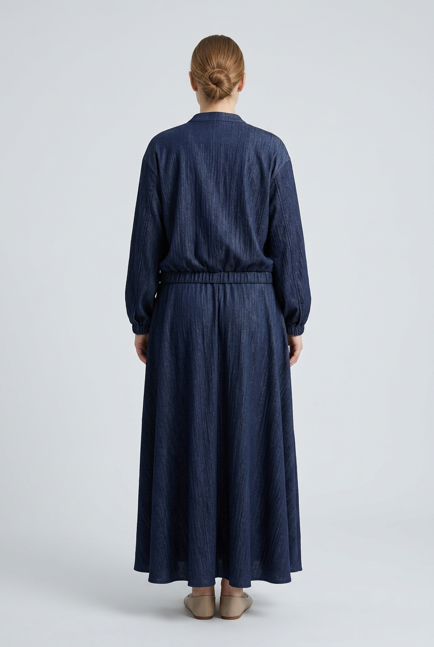Cobalt | Crinkle Texture Bomber Two-Piece Set — Navy (back)