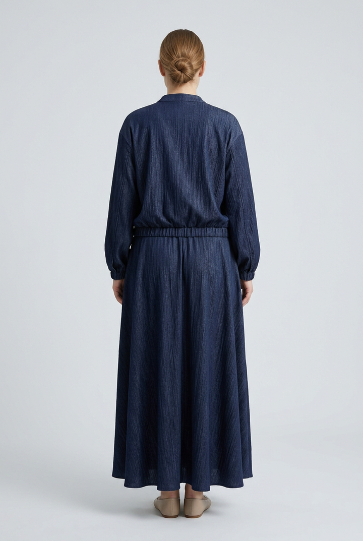 Cobalt | Crinkle Texture Bomber Two-Piece Set — Navy (back)
