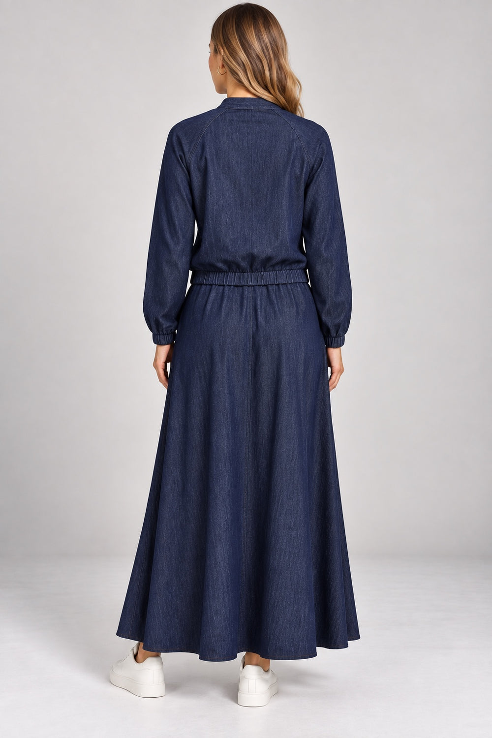 Cobalt | Crinkle Texture Bomber Two-Piece Set — Navy (back)