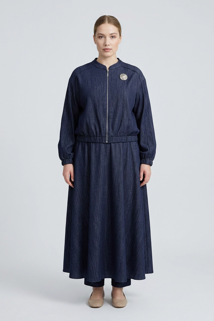 Cobalt | Crinkle Texture Bomber Two-Piece Set — Navy (front)