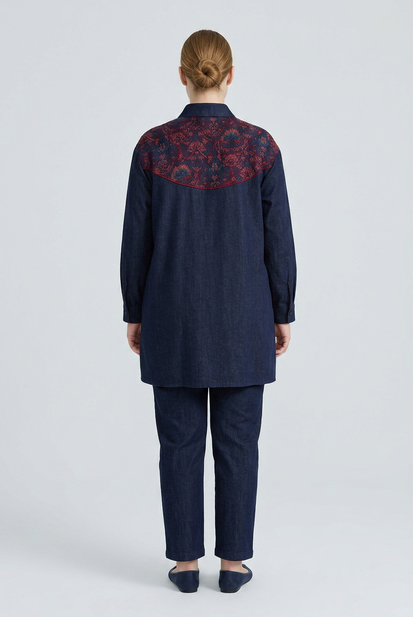 Scarlet | Embroidered Denim Two-Piece Set — Denim (back)