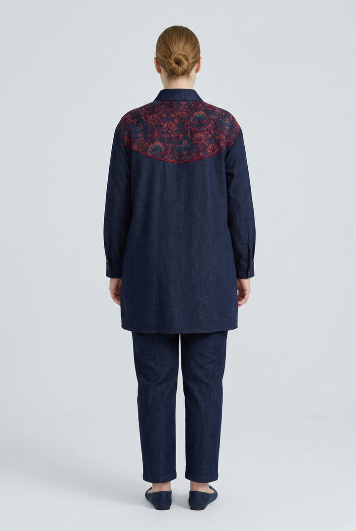 Scarlet | Embroidered Denim Two-Piece Set — Denim (back)