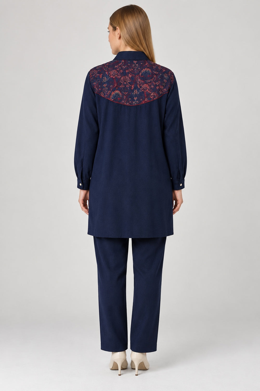 Scarlet | Embroidered Denim Two-Piece Set — Denim (back)