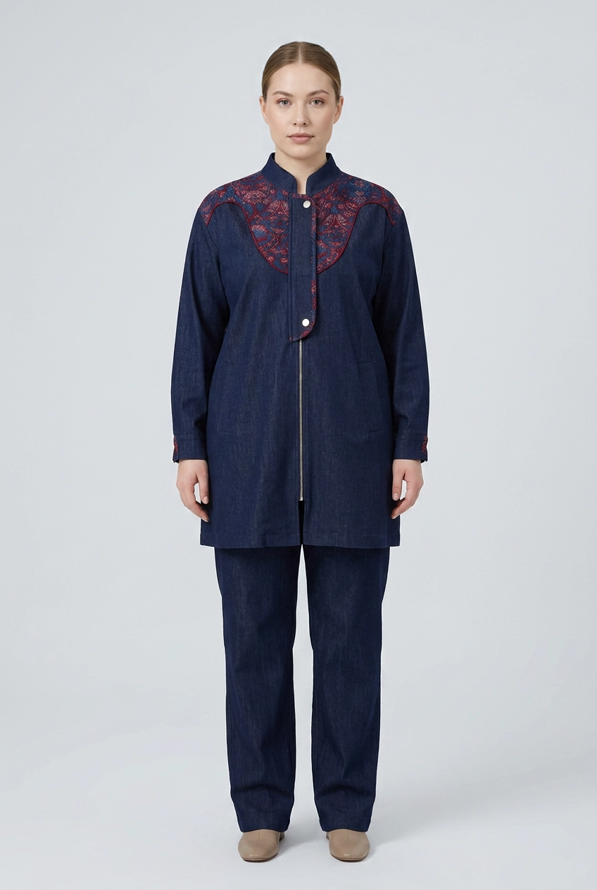 Scarlet | Embroidered Denim Two-Piece Set — Denim (front)