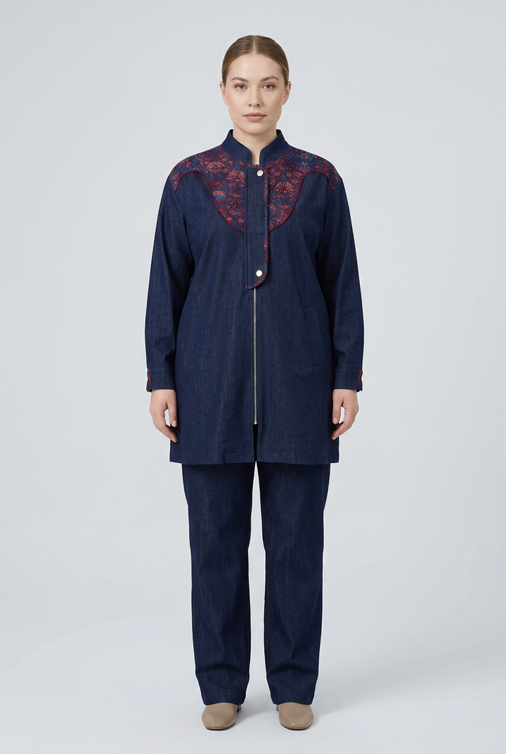 Scarlet | Embroidered Denim Two-Piece Set — Denim (front)