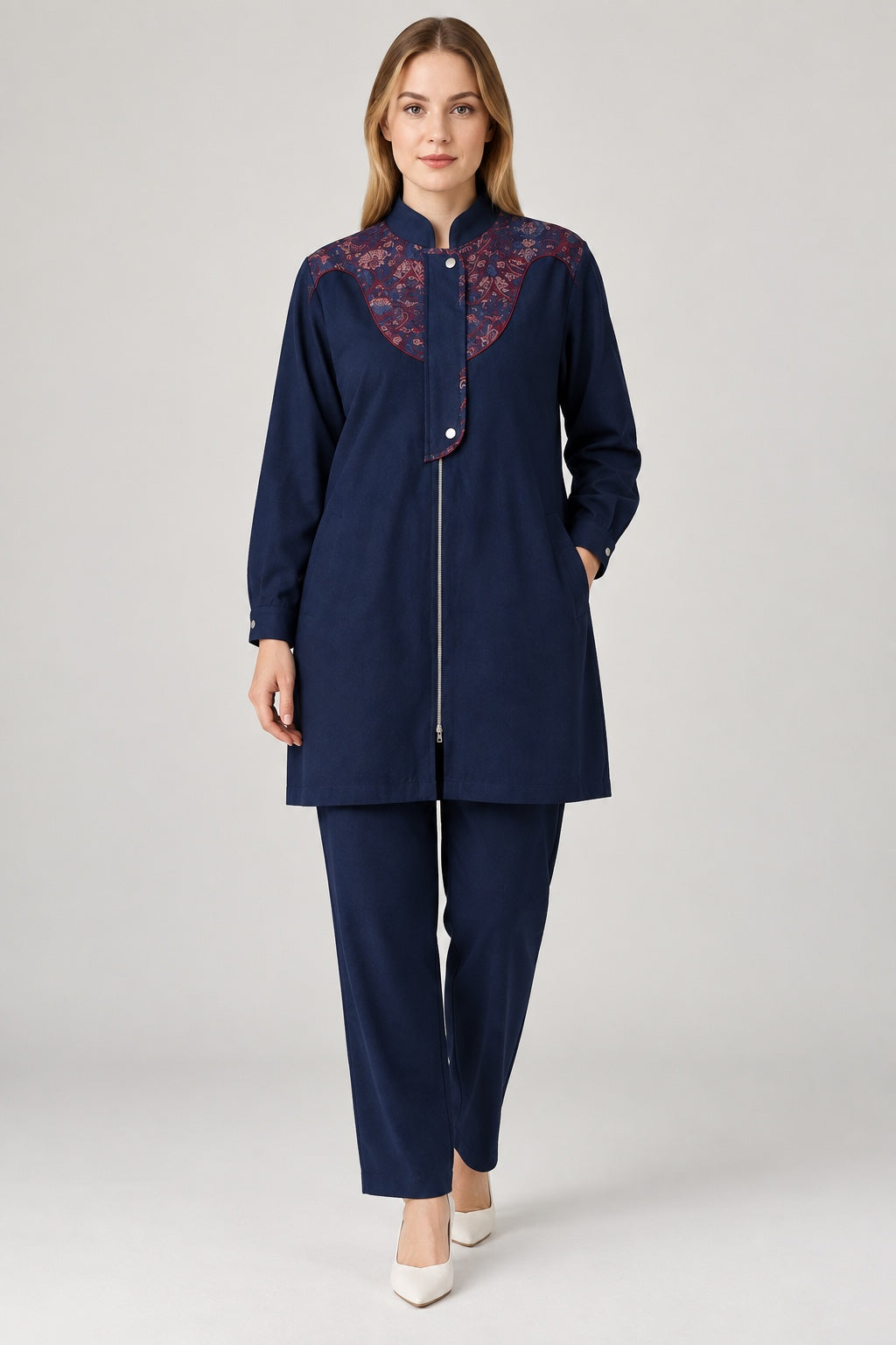 Scarlet | Embroidered Denim Two-Piece Set — Denim (front)