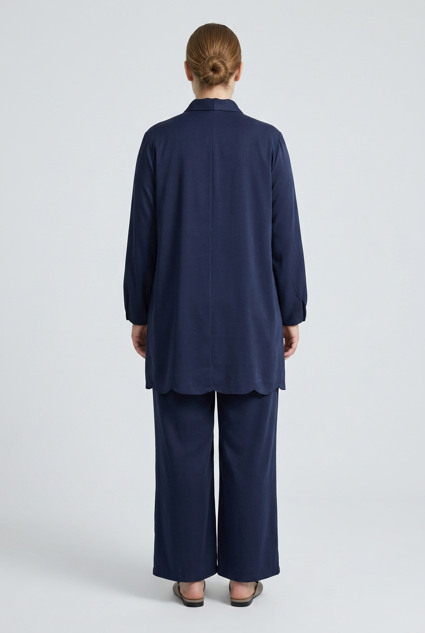 Merlot | Satin-Touch Zip-Front Two-Piece Set — Navy (back)