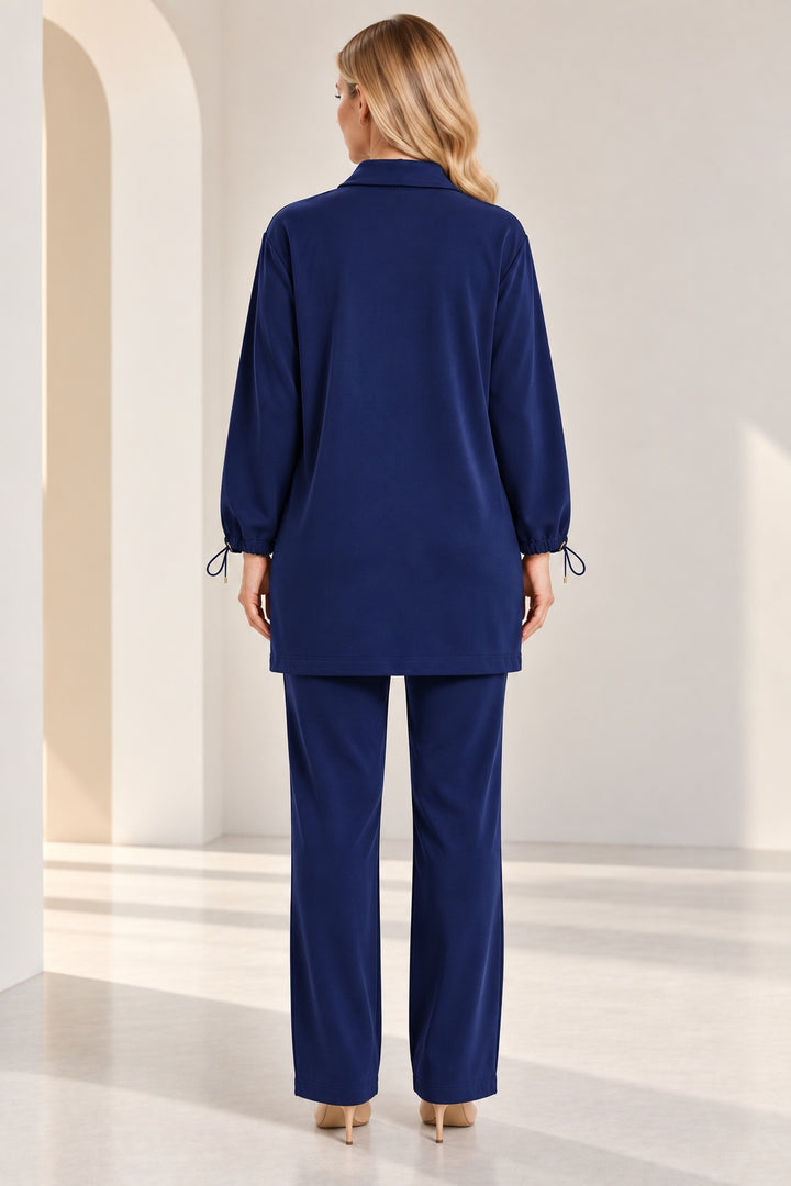 Merlot | Satin-Touch Zip-Front Two-Piece Set — Navy (back)