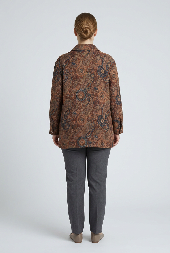 Henna | Paisley Jacquard Jacket — Brown (back)