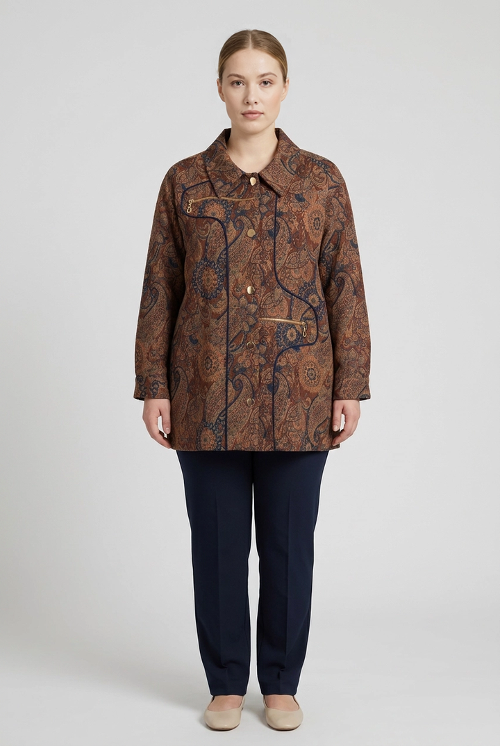 Henna | Paisley Jacquard Jacket — Brown (front)
