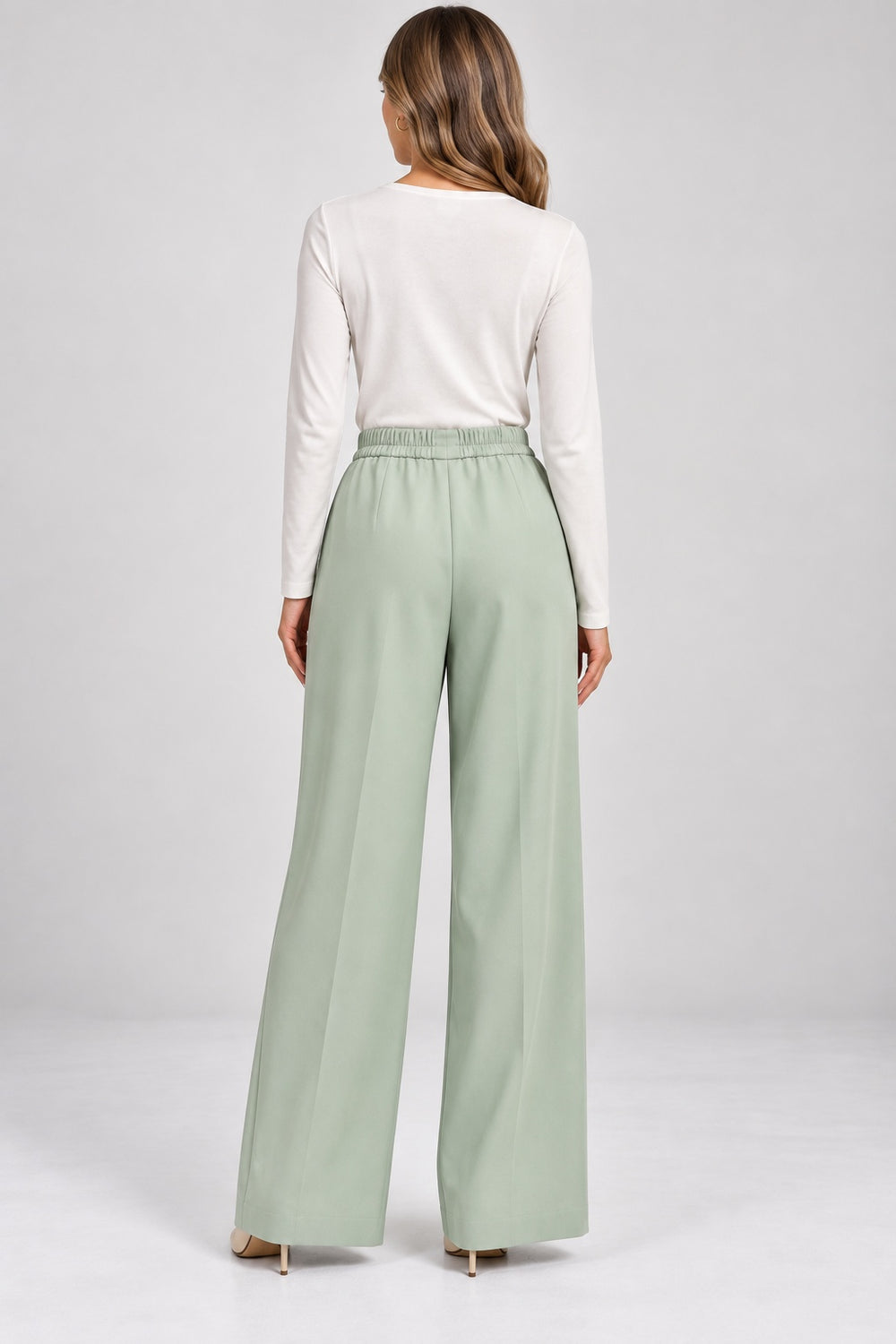 Soleil | Pleated Wide Leg Pants — Mint (back)