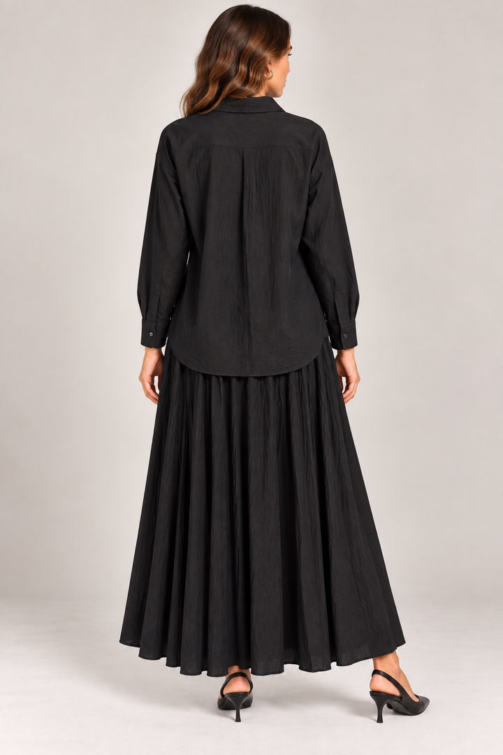 Elise | Crinkle Pleated Two-Piece Set [CLEARANCE -50%] — Black (back)
