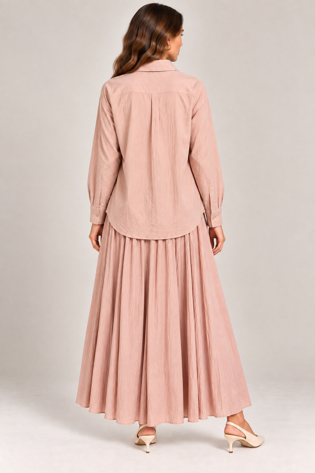 Elise | Crinkle Pleated Two-Piece Set [CLEARANCE -50%] — Pink (back)