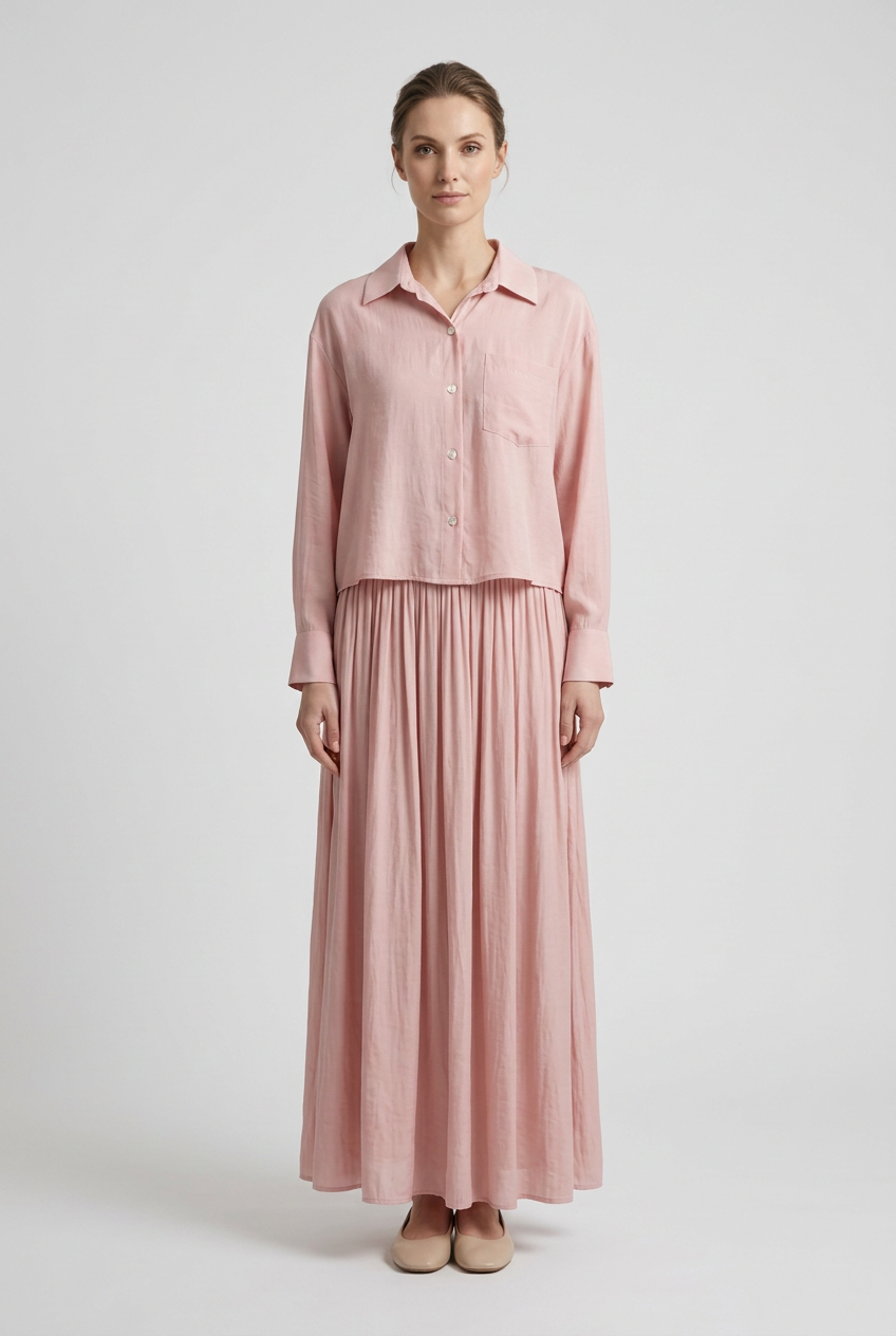 Elise | Crinkle Pleated Two-Piece Set [CLEARANCE -50%] — Pink