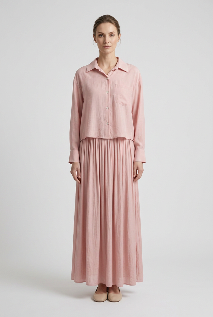 Elise | Crinkle Pleated Two-Piece Set [CLEARANCE -50%] — Pink