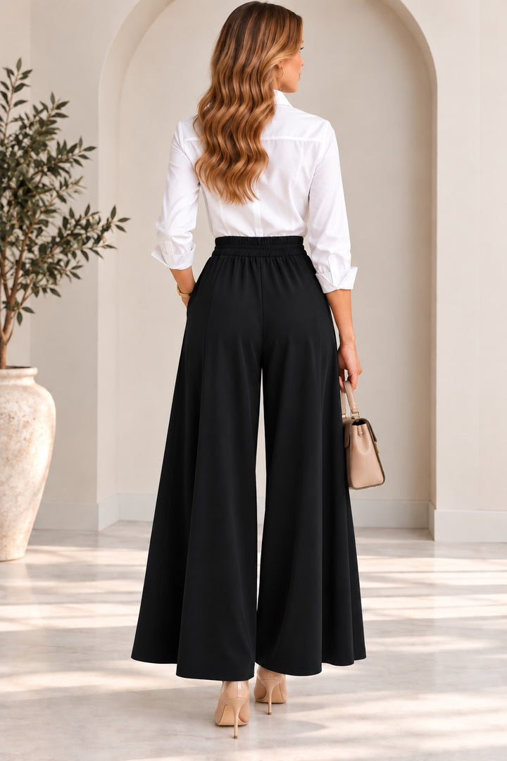 Greer | Flowy Wide-Leg Culottes — Black (back)