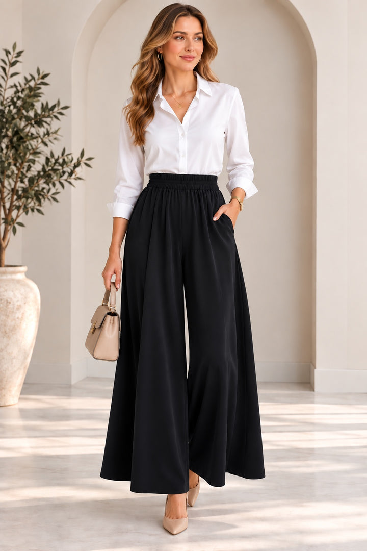 Greer | Flowy Wide-Leg Culottes — Black (front)