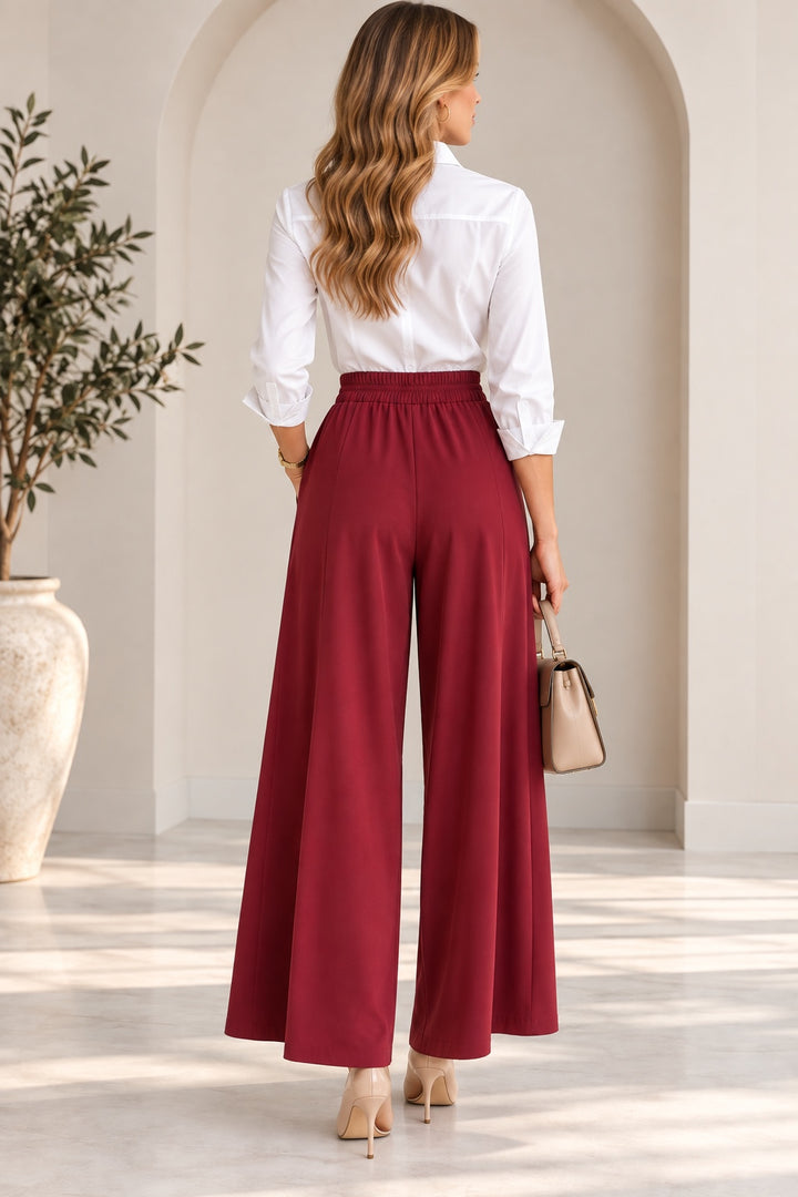 Greer | Flowy Wide-Leg Culottes — Burgundy (back)