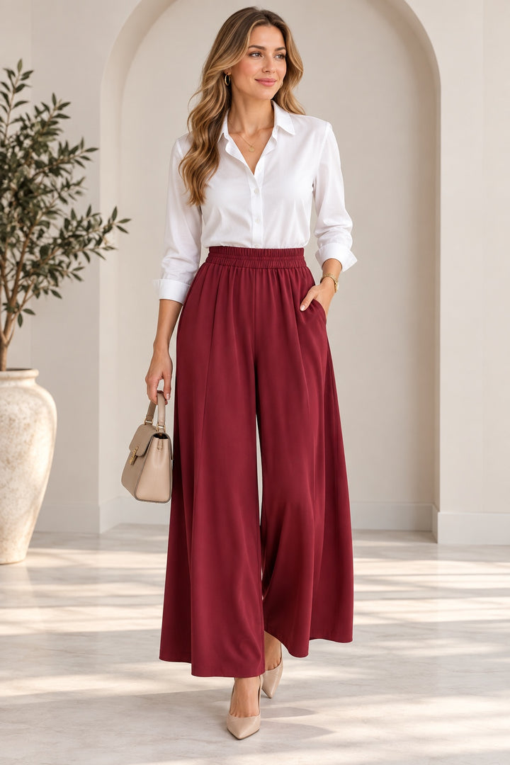 Greer | Flowy Wide-Leg Culottes — Burgundy (front)