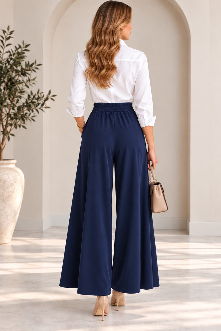 Greer | Flowy Wide-Leg Culottes — Navy (back)